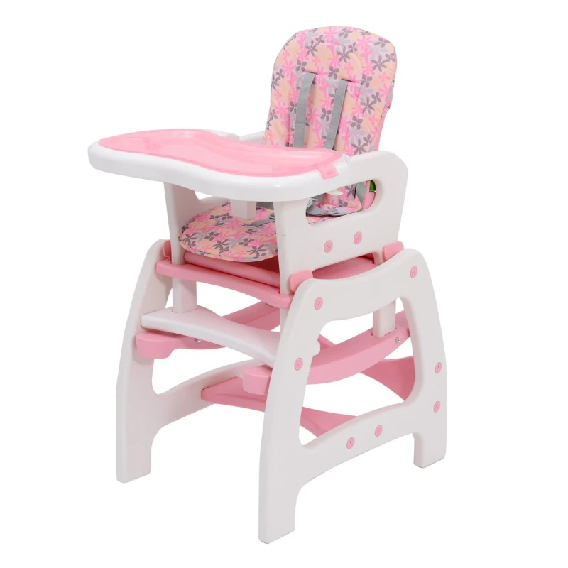 HOMCOM KRZESEŁKO DO KARMIENIA BUJANE FOTELIK 3w1 różowo-białe
