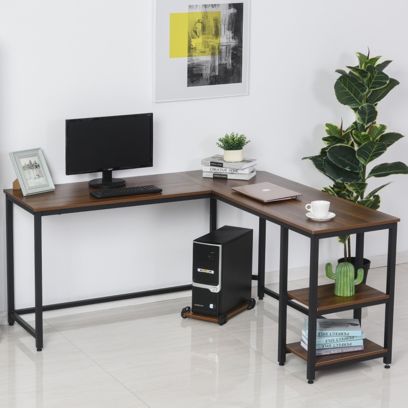 Biurko komputerowe L-kształtne biurko narożne MDF+stal 150x150x76cm HOMCOM®