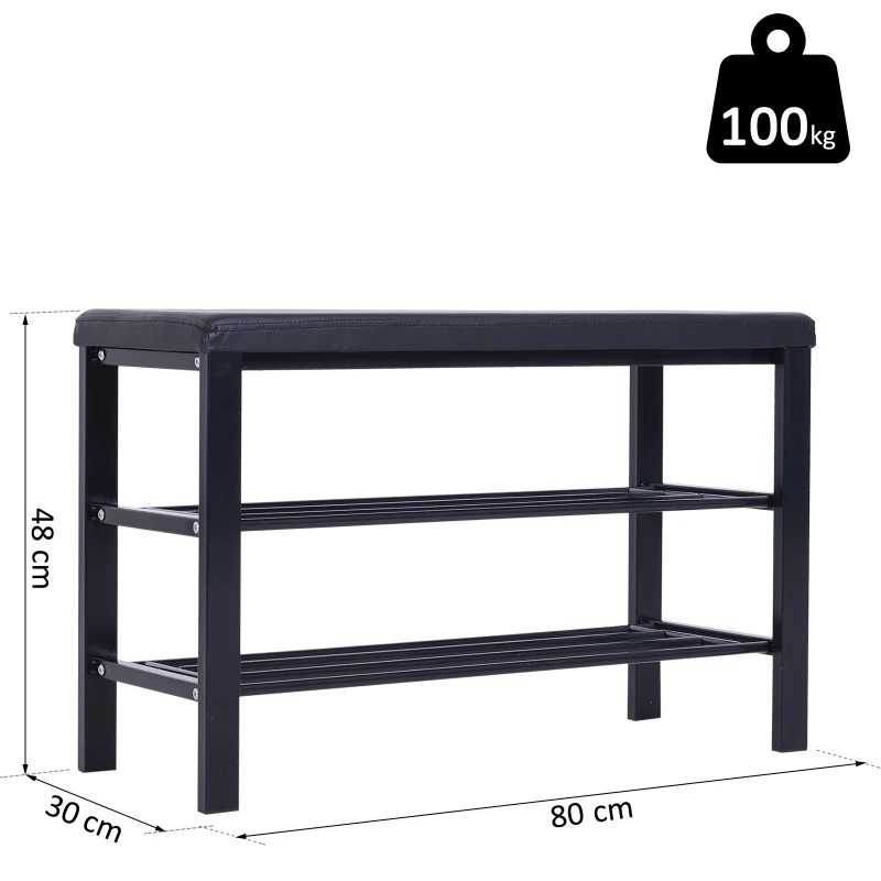 HOMCOM® REGAŁ NA BUTY Z 2 PÓŁKAMI STOJAK NA BUTY ŁAWKA STAL czarny