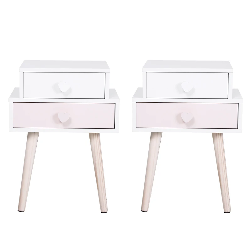 HOMCOM® Szafka Nocna Do Pokoju Dziecięcego Zestaw 2 Szafek 2 Szuflady Płyta MDF Różowa