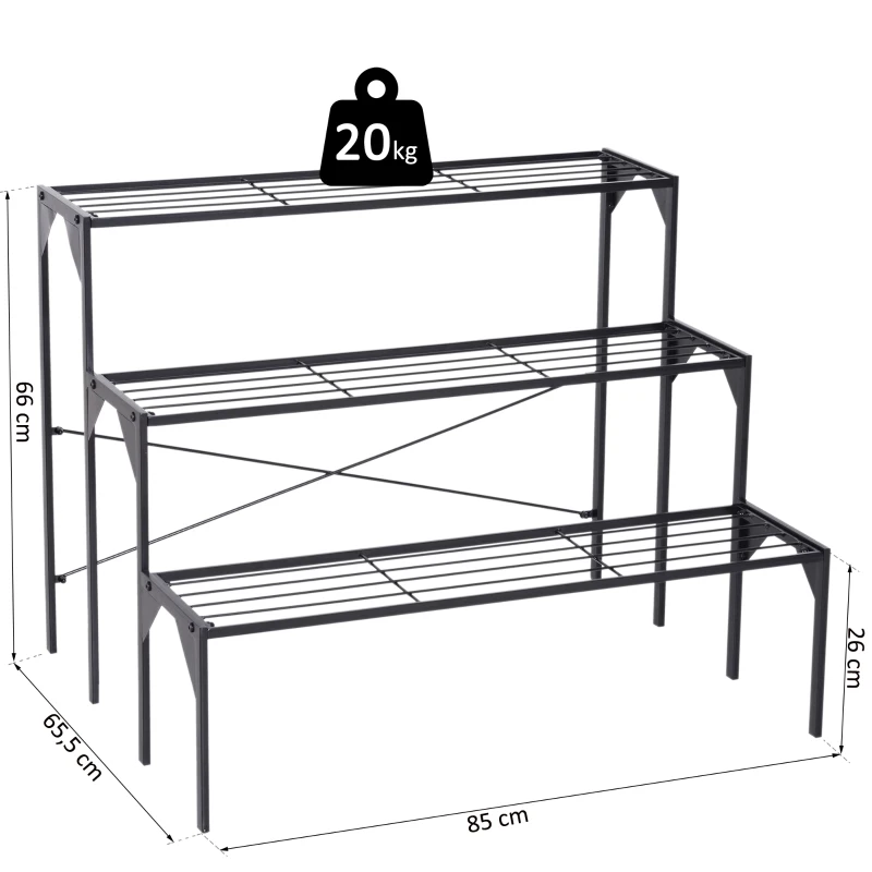 Outsunny® STOJAK NA KWIATY SCHODKI KWIETNIK REGAŁ ŁAWKA metal czarny 85 x 65,5 x 66 cm
