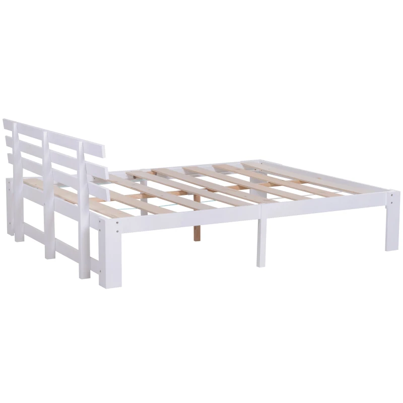 HOMCOM® RAMA ŁÓŻKA DREWNIANA PODWÓJNA W ZESTAWIE STELAŻ Z LISTEW ŁATWY MONTAŻ ZE SCHOWKIEM biały 214 x 165 x 82 cm maks. obciążenie 250 kg