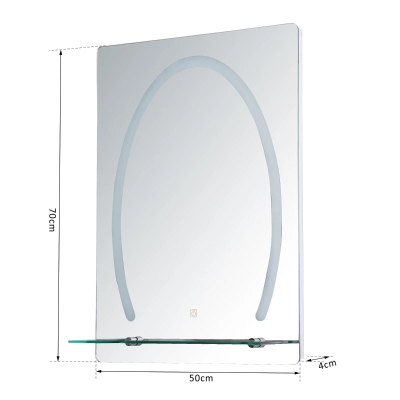 kleankin® LUSTRO ŁAZIENKOWE Z OŚWIETLENIEM LED PÓŁKA SZKLANA