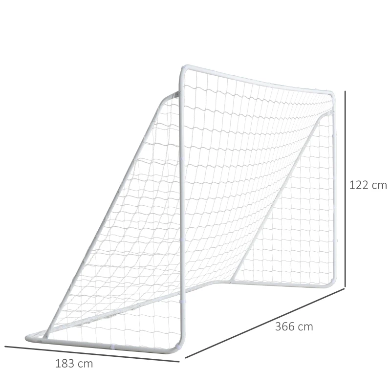 Bramka piłkarska z siatką PE, biały, metal+siatka PE, 366x183x122 cm