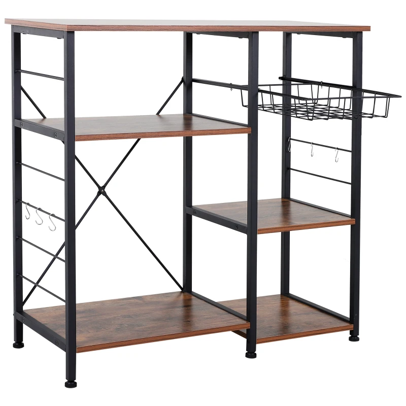 HOMCOM® REGAŁ KUCHENNY STOJĄCY METALOWY WIELOFUNKCYJNY KOSZYK DRUCIANY metal MDF naturalny 90 x 38 x 87,5 cm