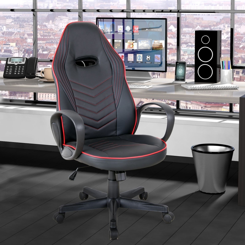 Vinsetto® FOTEL BIUROWY OBROTOWY GAMINGOWY REGULACJA WYSOKOŚCI FUNKCJA BUJANIA PU 62 x 69 x 112-121 cm