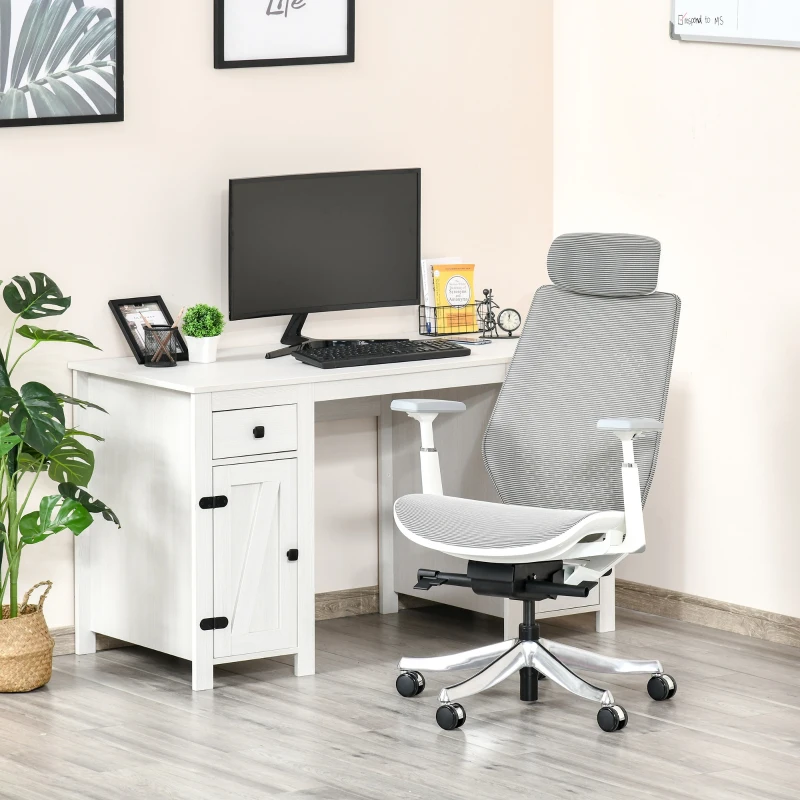 Krzesło biurowe Vinsetto krzesło obrotowe z zagłówkiem regulowany kąt jasnoszare pianka nylon poliester 65 x 68 x 117-125 cm