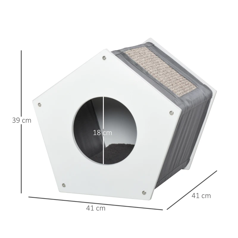 Jaskinia dla kota z 2 deskami do ostrzenia pazurów Domek do drapania Domek dla kota MDF Oxford biały