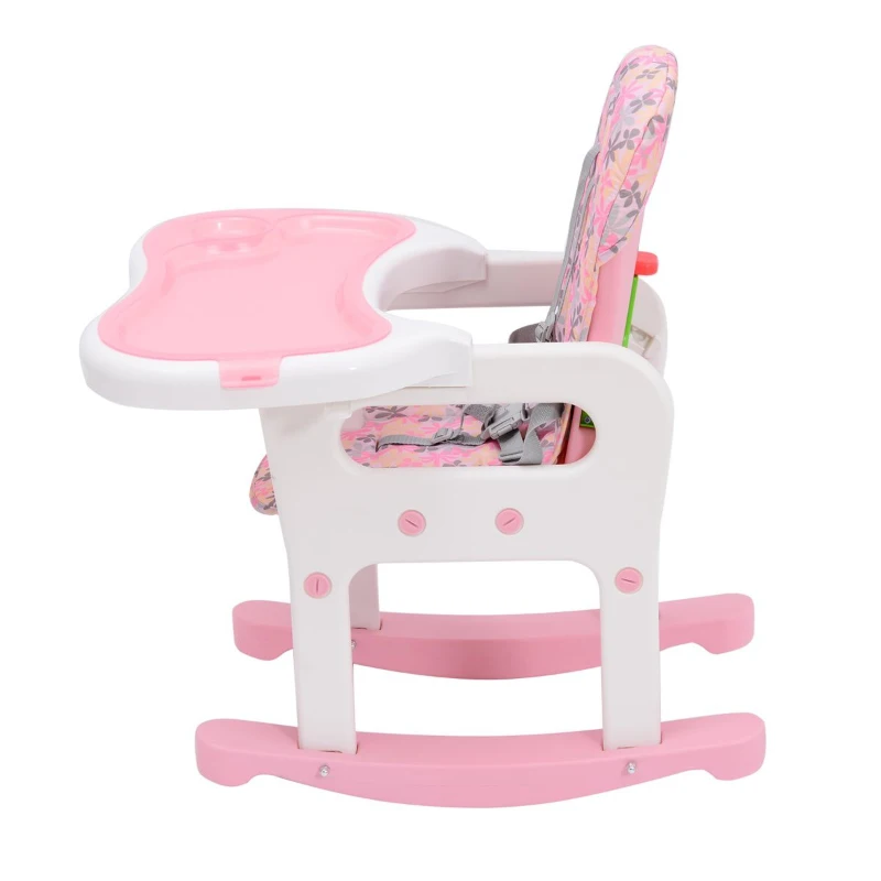 HOMCOM KRZESEŁKO DO KARMIENIA BUJANE FOTELIK 3w1 różowo-białe