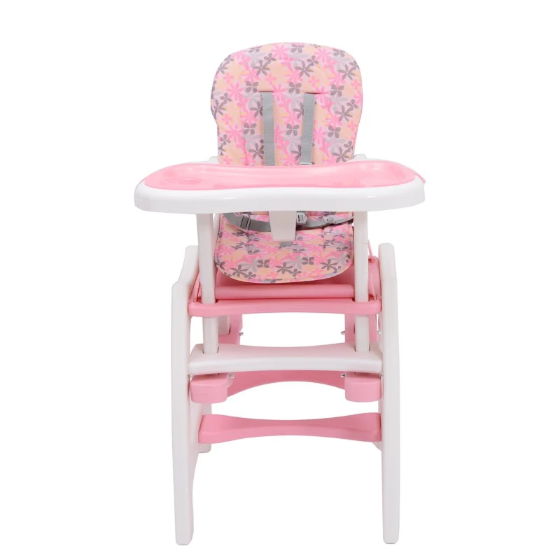 HOMCOM KRZESEŁKO DO KARMIENIA BUJANE FOTELIK 3w1 różowo-białe