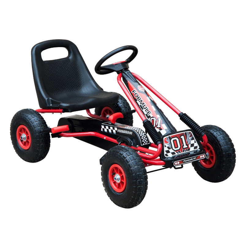 HOMCOM Gokart Pojazd dla dzieci Samochód na pedały z hamulcem Zabawka dla dzieci w wieku 3-8 lat gumowe koła stal czerwony + czarny 101 x 61 x 62 cm