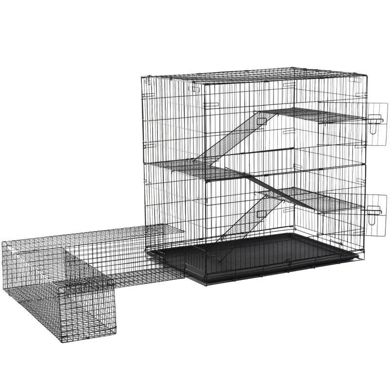 Klatka dla małych zwierząt, klatka dla gryzoni z tunelem w kształcie litery L, klatka dla zwierząt, stal + PP, 200 x 120 x 120 cm