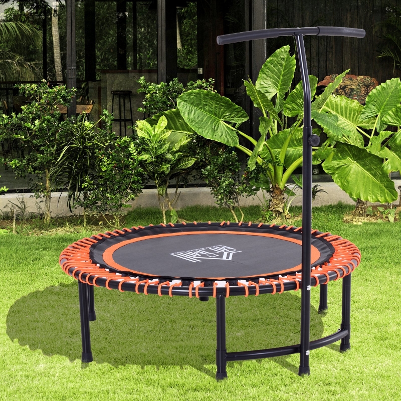 Trampolina HOMCOM, trampolina fitness, trampolina ogrodowa do jogi z regulacją wysokości z uchwytem dla dzieci i dorosłych, stal + PP + EVA, kolor czarny + pomarańczowy, 114,3 x 114,3 x 138 cm