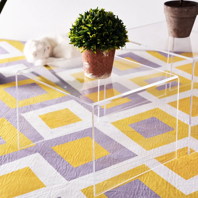 HOMCOM® STOLIK ZESTAW 3-CZĘŚCIOWY KAWOWY SZKLANY PRZEZROCZYSTE SZKŁO AKRYLOWE 32 x 30 x 24 cm/35 x 30 x 28 cm/38 x 30 x 32 cm