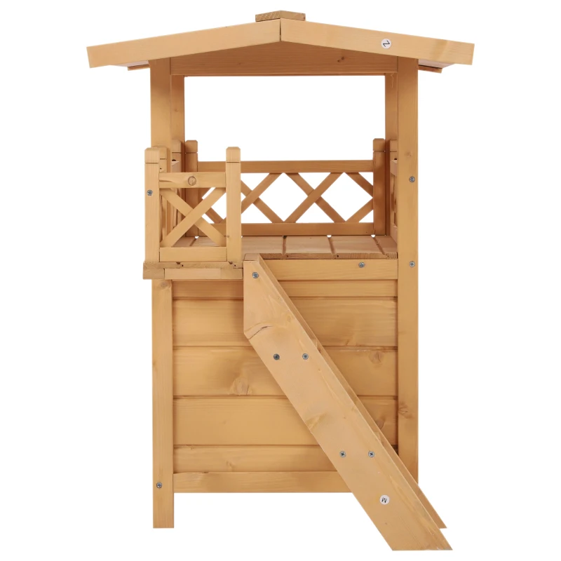 Domek dla kota 2-kondygnacyjny Domek dla kota Willa dla kota asfaltowy dach balkon lite drewno naturalny