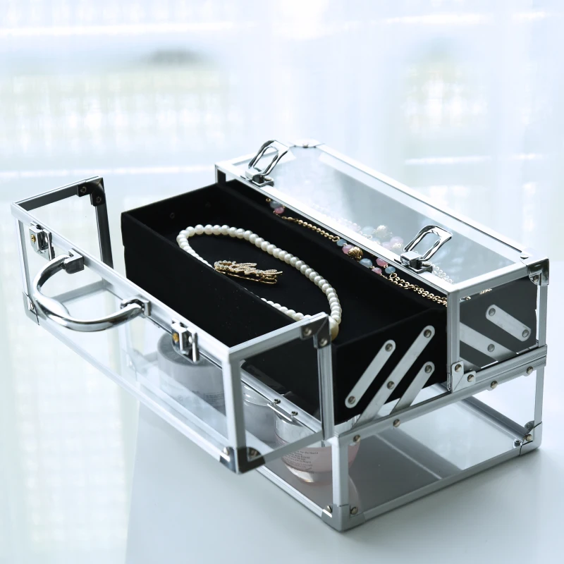 HOMCOM® SZKATUŁKA SKRZYNKA PUDEŁKO NA BIŻUTERIĘ aluminium akryl srebrna 30 x 19,2 x 16 cm