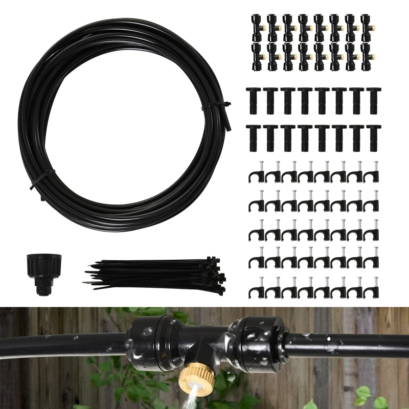 Outsunny® System Nawadniania Chłodzenia Mgiełką Natryskową Outdoor Mosiądz Nawadnianie Kropelkowe