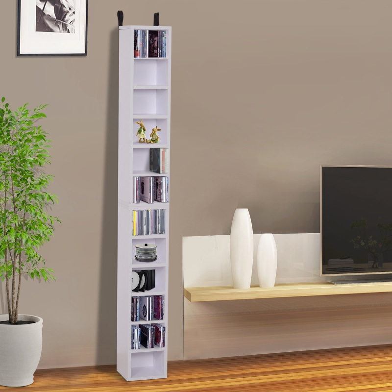 HOMCOM Stojak na płyty CD Półka na płyty CD Regał Dwuczęściowy zestaw z dwoma otwartymi regałami, MDF + płyty wiórowe, biały, 21 x 19,2 x 88,3 cm