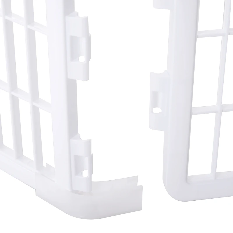 PawHut® Kojec Wybieg dla Szczeniaków Zwierząt Domowych 6 Części Drzwiczki sześciokąt tworzywo - polipropylen nierdzewny biały Ø135 x H95 cm