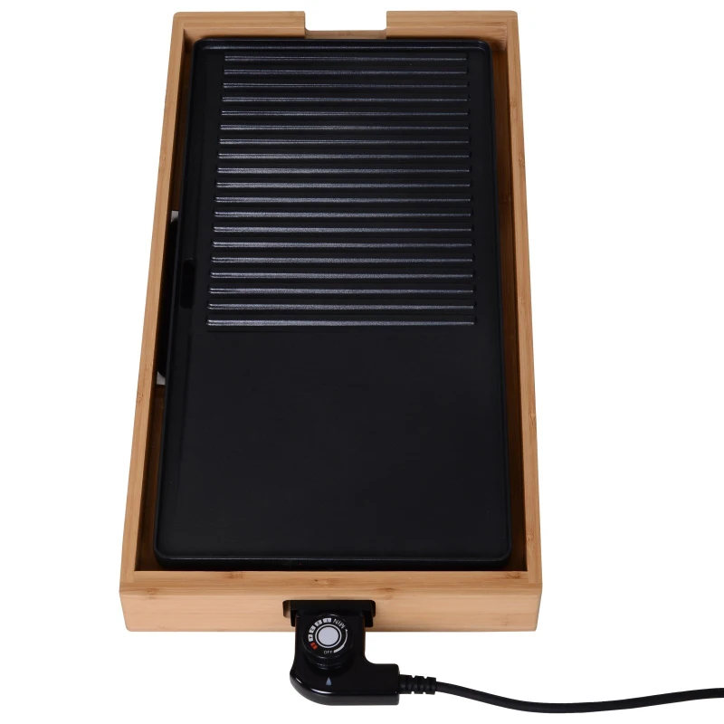 HOMCOM® Grill Elektryczny BBQ Stołowy Imprezowy 2200 W 5 Temperatur Metal Bambus