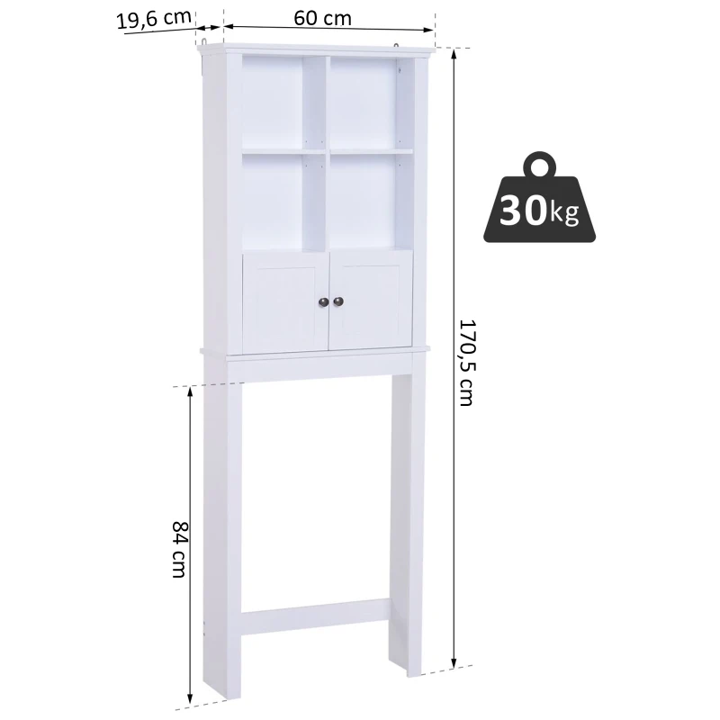 HOMCOM® SZAFKA ŁAZIENKOWA WYSOKA MEBLE ŁAZIENKOWE PÓŁKA WISZĄCA WIELOFUNKCYJNA 6 PÓŁEK drewno biała 60 x 19,6 x 170,5 cm