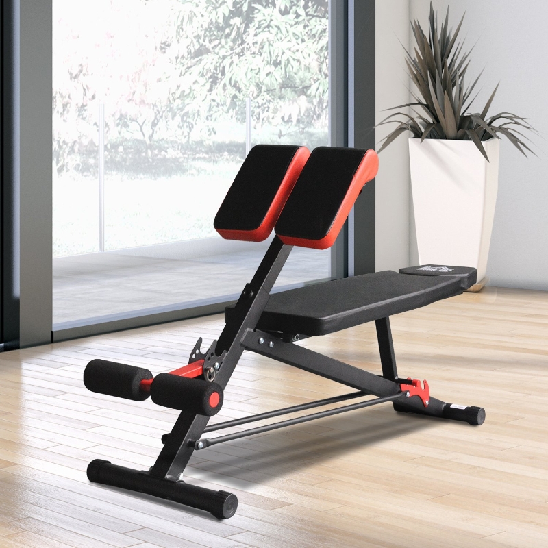 HOMCOM® ŁAWKA TRENINGOWA FITNESS SKOŚNA DO ĆWICZEŃ BRZUCHA WIELOFUNKCYJNA Z REGULACJĄ stal szlachetna czarna 64 x 146 x 73,5-85 cm