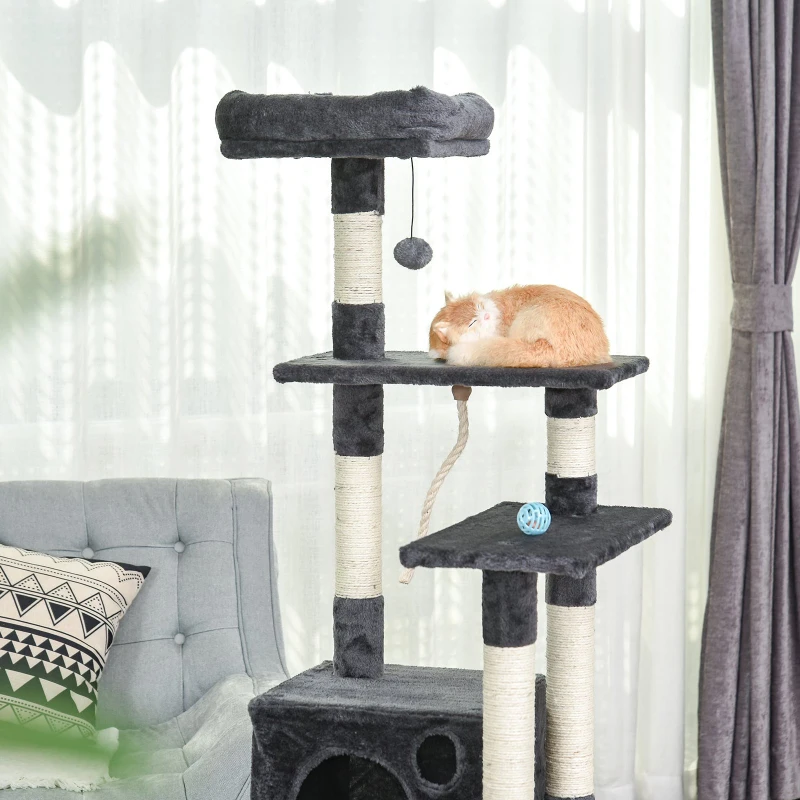 Drapak dla kota 5-poziomowy drapak do ostrzenia pazurów Domek dla kota z hamakiem i sizalowymi słupkami piłka do zabawy plusz