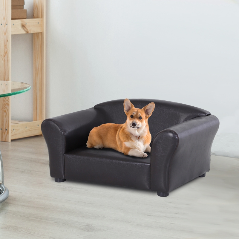 PawHut® Sofa Łóżko dla Psa Legowisko dla Zwierząt Domowych Mata Ekoskóra Ciemny Brąz