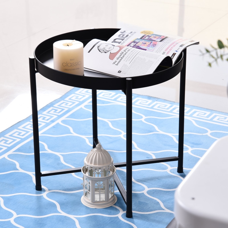 HOMCOM® ŁAWA STOLIK KAWOWY taca metal czarny 55 x 50 cm (ØxW)