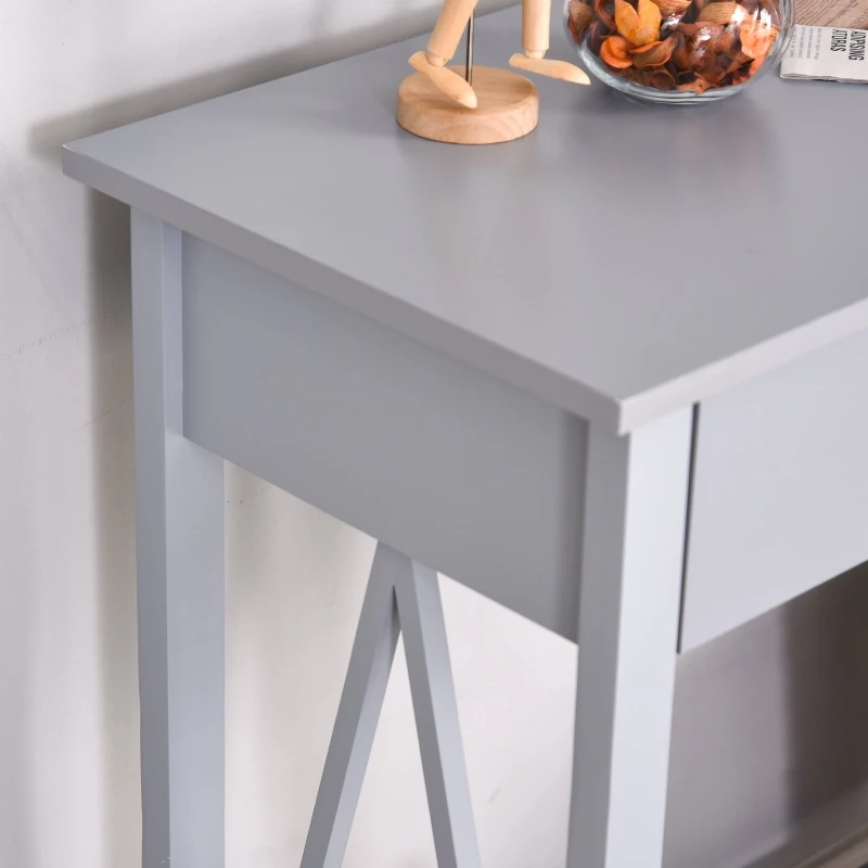 Homcom® Stolik Konsola z 2 Szufladami Kredens Przedpokój Lite Drewno Szary