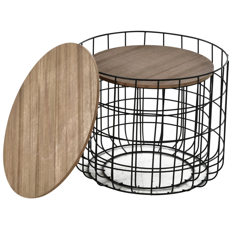 HOMCOM Stolik kawowy z podwyższonymi krawędziam zestaw 2 szt., Stolik ogrodowy, do kanapy, salon, metalowy czarny, Ø 50 x 41 cm / Ø 40 x wys. 36,5 cm