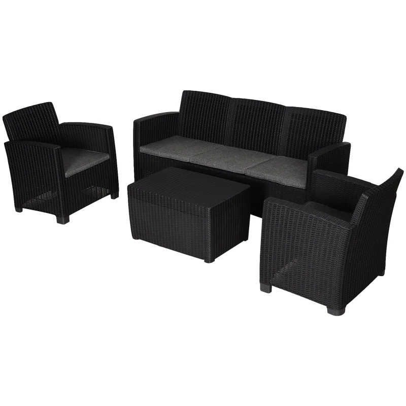 Outsunny® 4-częściowy Zestaw Mebli Ogrodowych Fotele Sofa Poduszki Stolik ze Schowkiem