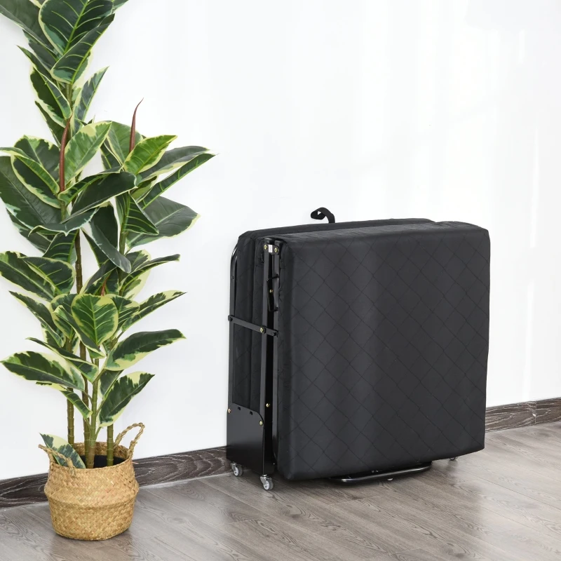 Składane łóżko dla gości Łóżko składane 2 w 1 regulowana wysokość wezgłowia na kółkach czarny