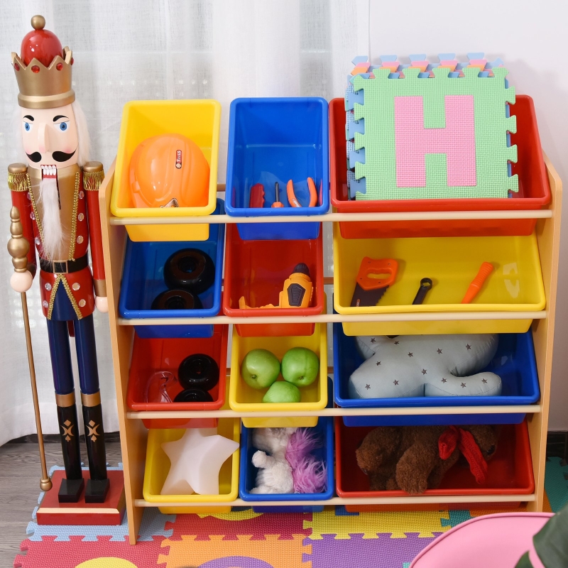 HOMCOM® REGAŁ DLA DZIECI POKÓJ DZIECIĘCY PRZECHOWYWANIE 12 SKRZYNEK ZAOKRĄGLONE BRZEGI kolorowy 86 x 26,5 x 78 cm