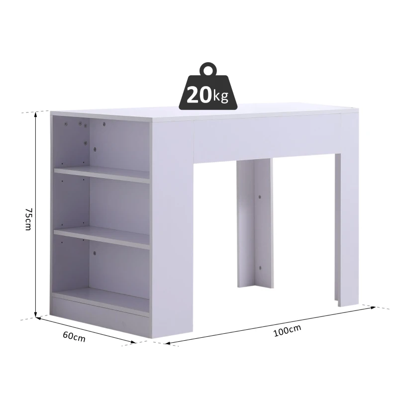 HOMCOM® STÓŁ BAROWY STÓŁ BISTRO BUFET 3 PÓŁKI biały