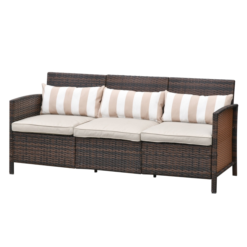 Rattanowa sofa ogrodowa 3-osobowa do ogrodu z poduszkami stal kolor brązowy