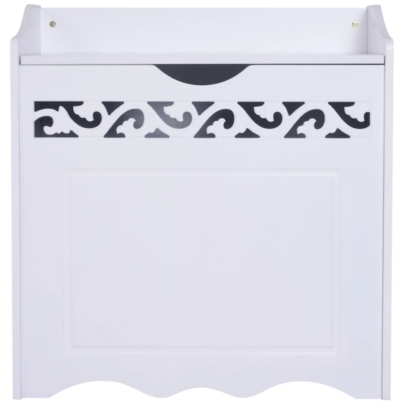 HOMCOM® SZAFKA ŁAZIENKOWA KOSZ NA BIELIZNĘ SKRZYNIA DO PRZECHOWYWANIA Z POKRYWĄ MDF biała 55 x 34 x 58 cm