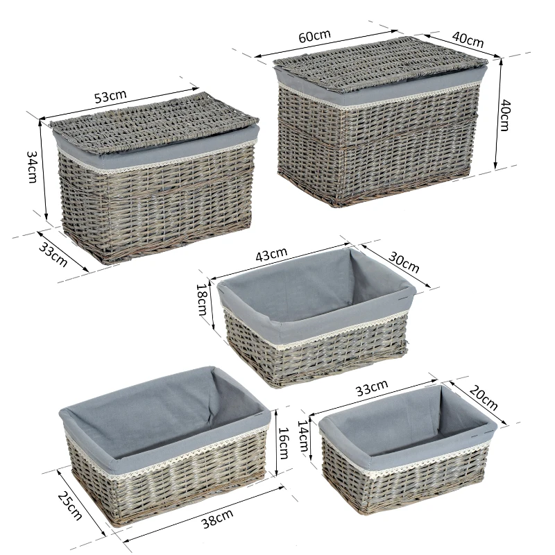HOMCOM KOSZ WIKLINOWY POJEMNIKI ZESTAW szare