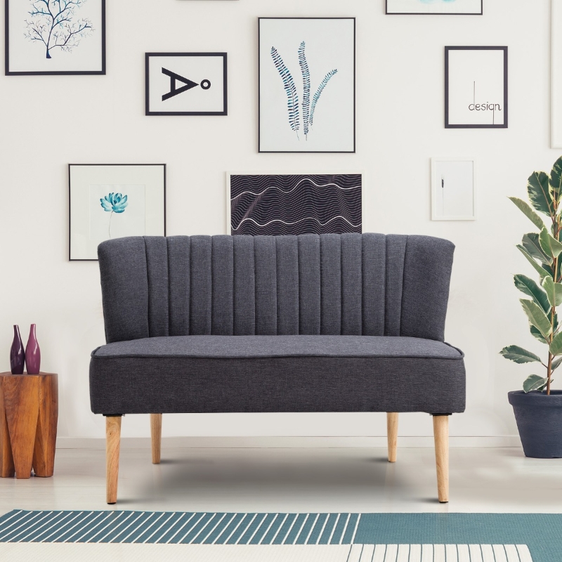 HOMCOM® SOFA DWUOSOBOWA TAPICEROWANA DREWNIANA ciemnoszara