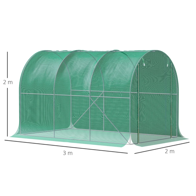 Tunel ogrodniczy foliowy szklarnia ochrona roślin przed mrozem słońcem HDPE, ciemnozielony 3x3x2 m Outsunny