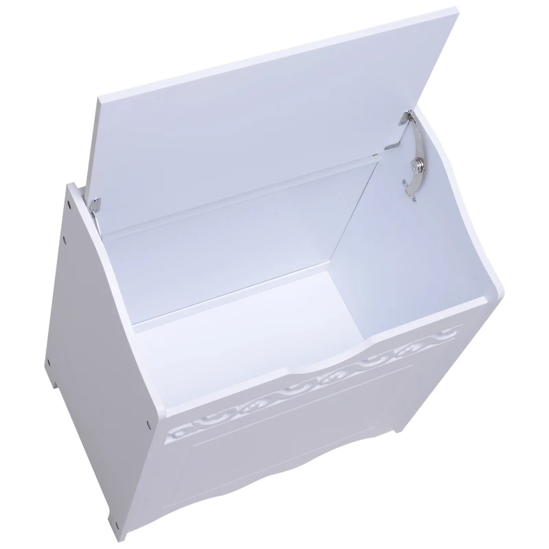 HOMCOM® SZAFKA ŁAZIENKOWA KOSZ NA BIELIZNĘ SKRZYNIA DO PRZECHOWYWANIA Z POKRYWĄ MDF biała 55 x 34 x 58 cm