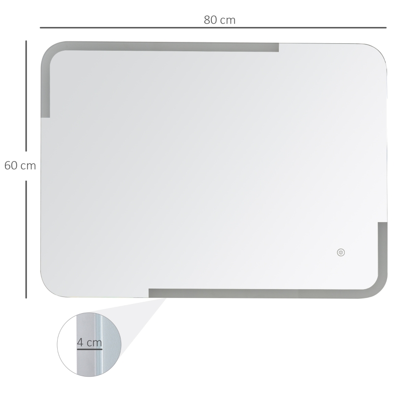 Lustro łazienkowe Lustro ścienne LED z przełącznikiem dotykowy Lustro łazienkowe zimna biel