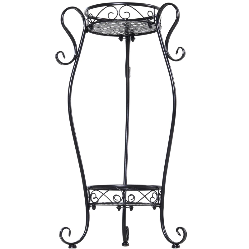 Outsunny® Kwietnik Stojak Ogrodowy na Rośliny Kwiaty Schodki 2 Półki Metal Czarny