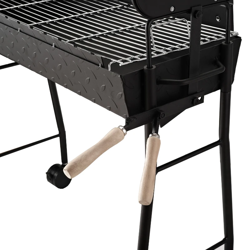 Outsunny® GRILL WĘGLOWY NA KÓŁKACH BBQ ROŻEN OBROTOWY REGULOWANY stal szlachetna czarny