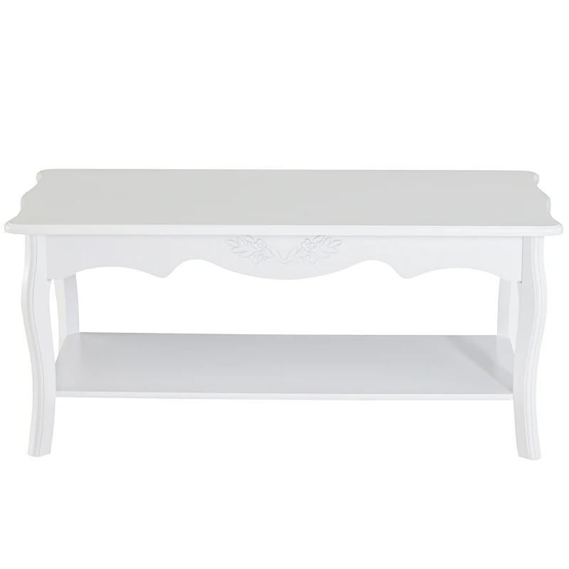 HOMCOM STOLIK KAWOWY STOLIK POMOCNICZY Z PÓŁKĄ DREWNIANY KOLOR biały