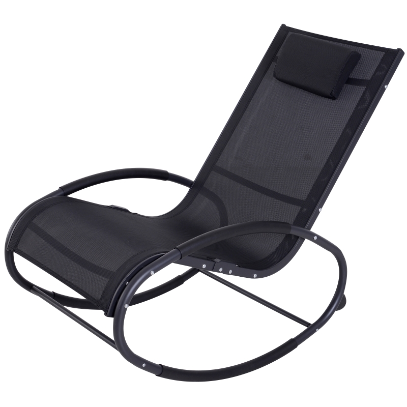 Outsunny® FOTEL BUJANY LEŻAK OGRODOWY Z ZAGŁÓWKIEM aluminium czarny do 120 kg 113 x 63 x 84 cm