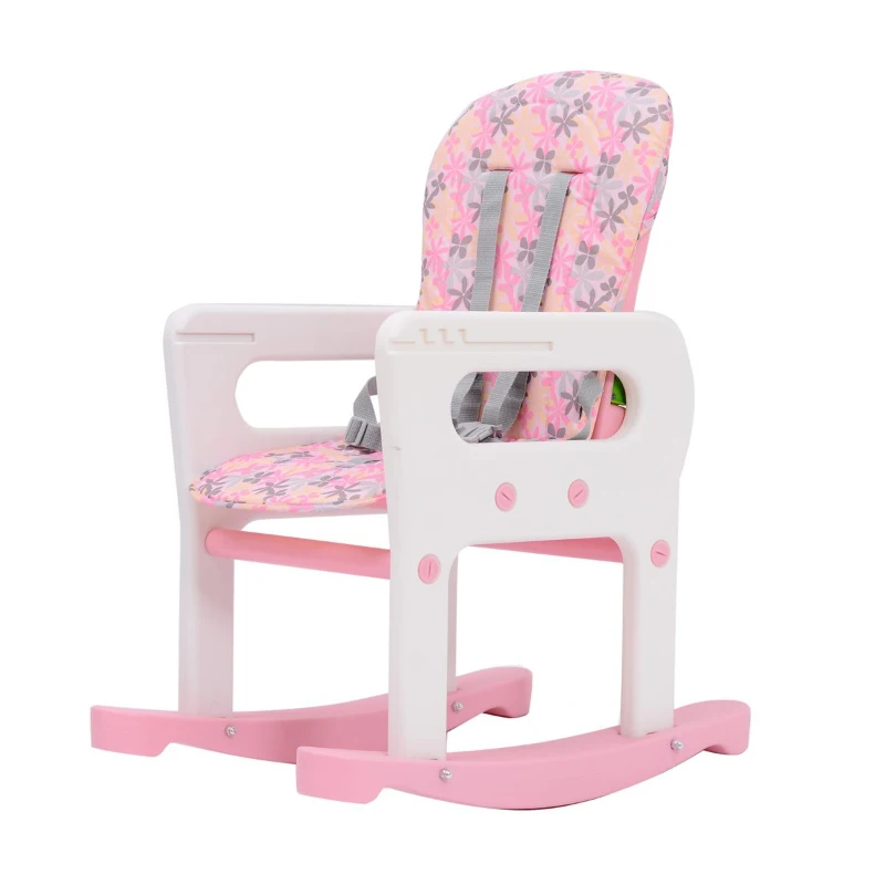 HOMCOM KRZESEŁKO DO KARMIENIA BUJANE FOTELIK 3w1 różowo-białe