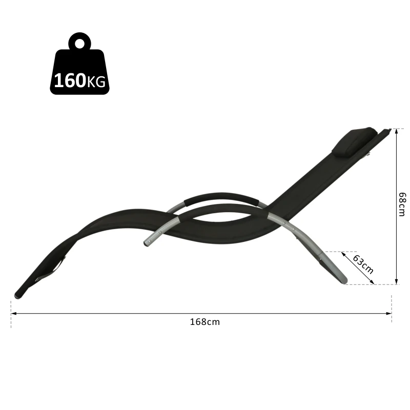 Outsunny® LEŻAK OGRODOWY Z ZAGŁÓWKIEM ERGONOMICZNY ODPORNY NA WARUNKI ATMOSFERYCZNE aluminium czarny 168 x 63 x 68 cm