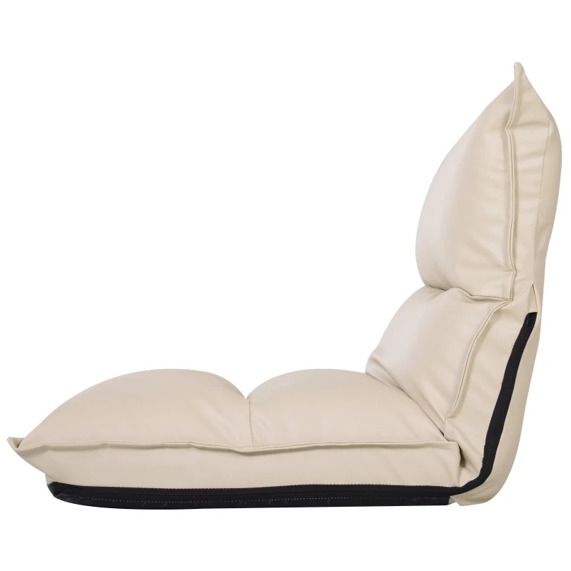 Homcom® Poduszka Siedzisko Podłogowe Krzesło Składane Worek do Siedzenia Poduszka Stadionowa Regulowane Oparcie PU Kremowy 55 X 45 X 67 cm