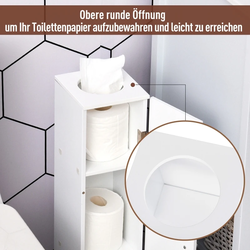 HOMCOM Szafka łazienkowa Szafka z półkami Szafka do łazienki Meble łazienkowe z 3 poziomami, MDF, biała, 19,5 x 19,5 x 65 cm